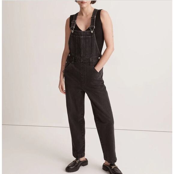 Madewell Straight-Leg Overalls in Lunar Wash Black Denim Size XXS - Picture 1 of 10